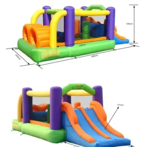 Happy Hop Inflatable Bouncy Castle with Double Slide Obstacle Course Bouncer